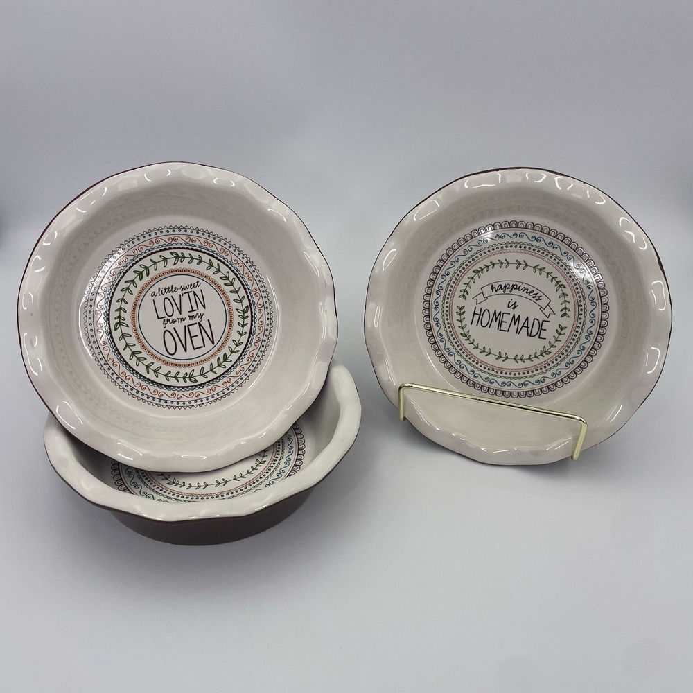 Ruffled Ceramic 6" Mini Pie Dish (Set of 3) Brown/Red Farmhouse Cottage Core - Picture 1 of 16